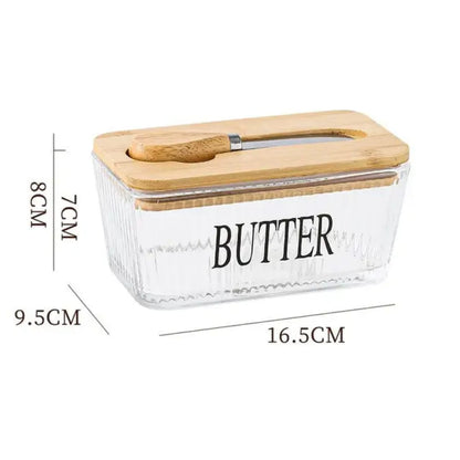 Glass butter tin with bamboo lid.