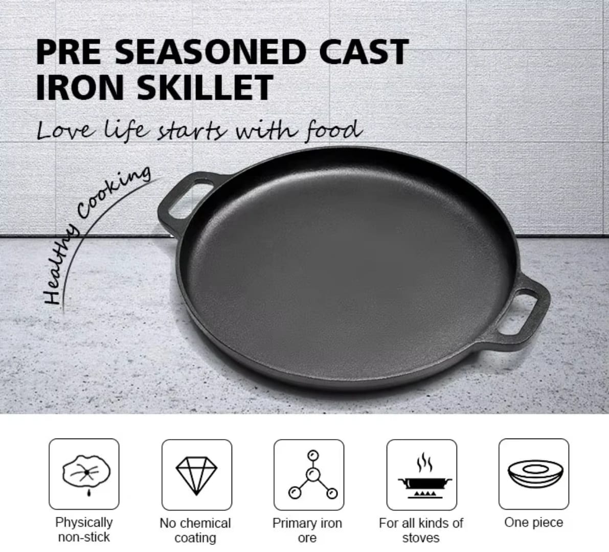 33cm Pre-seasoned Skillet Cast iron/Griddle pan 