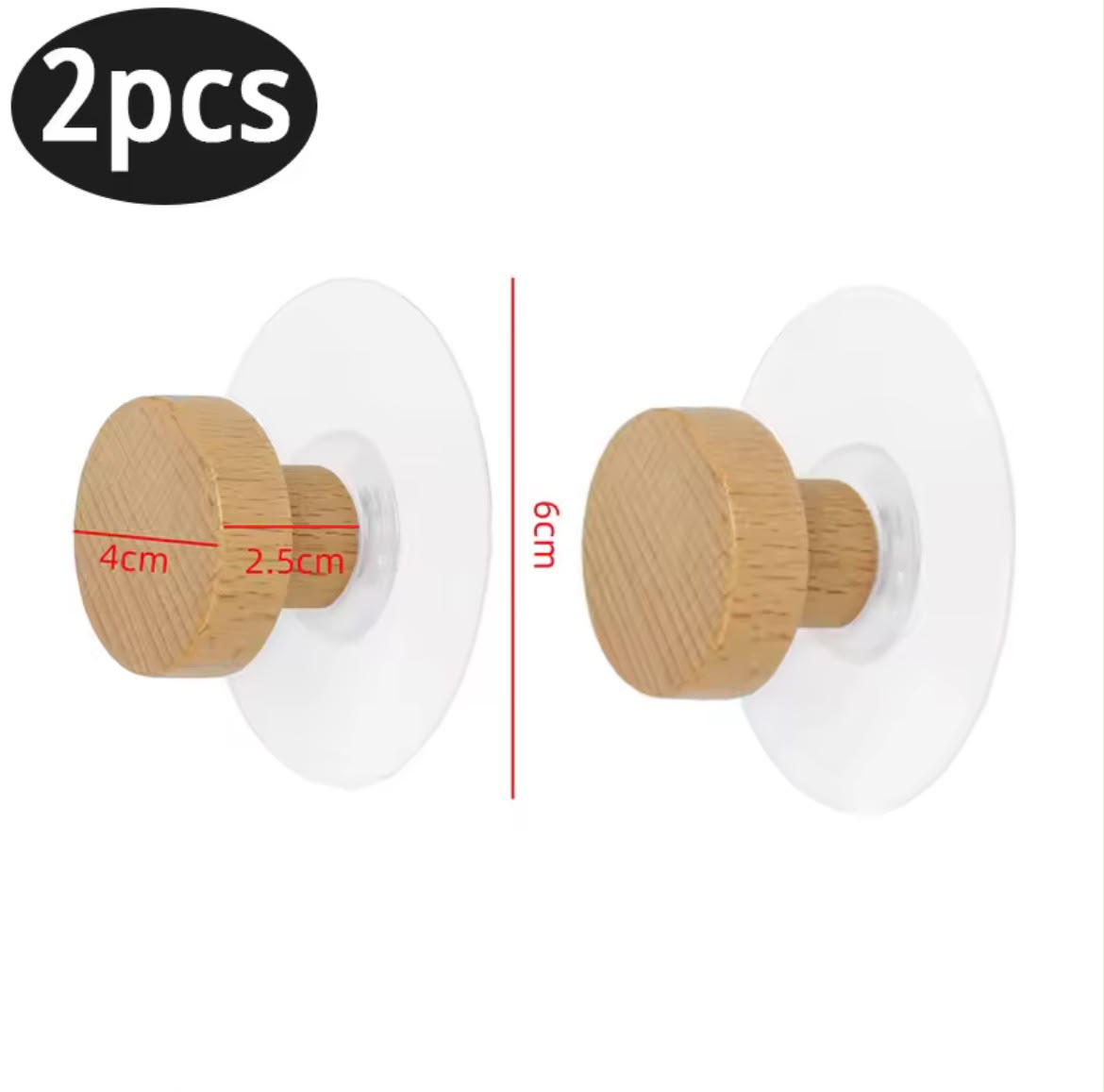 2Pcs Self-Adhesive Wooden Wall Hooks 