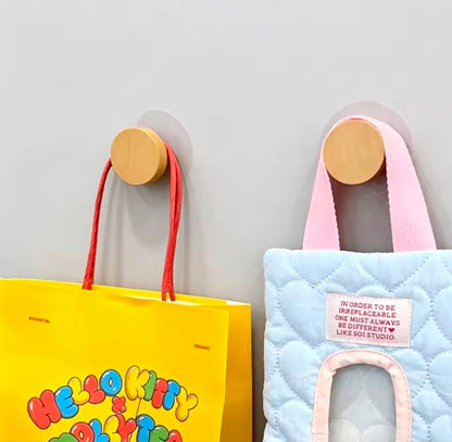 2Pcs Self-Adhesive Wooden Wall Hooks 