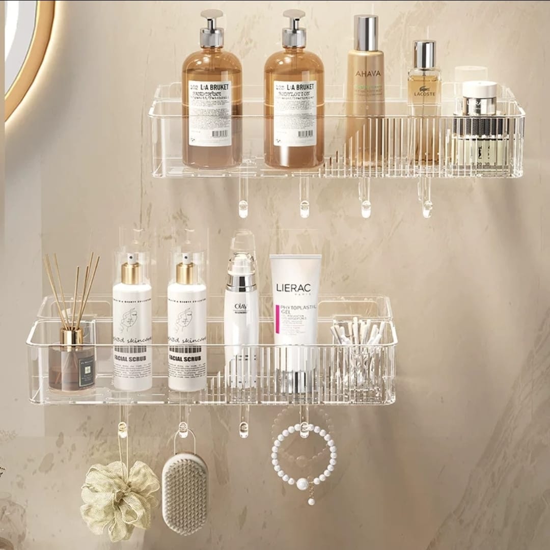 Acrylic Storage Shelf with gold hooks