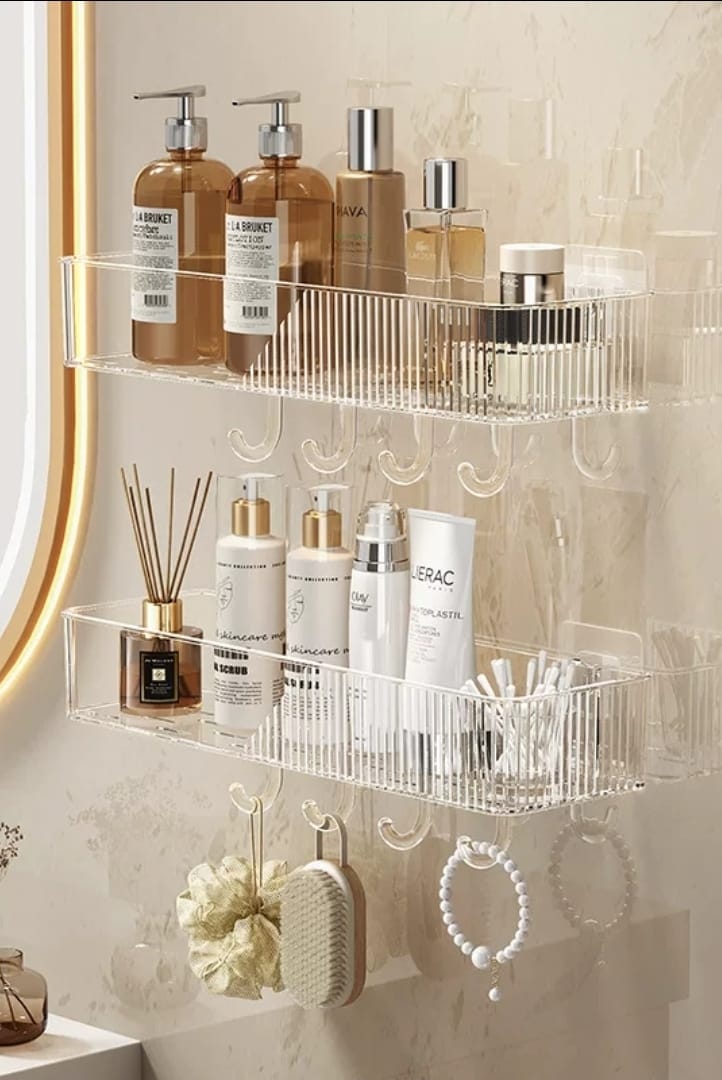 Acrylic Storage Shelf with gold hooks