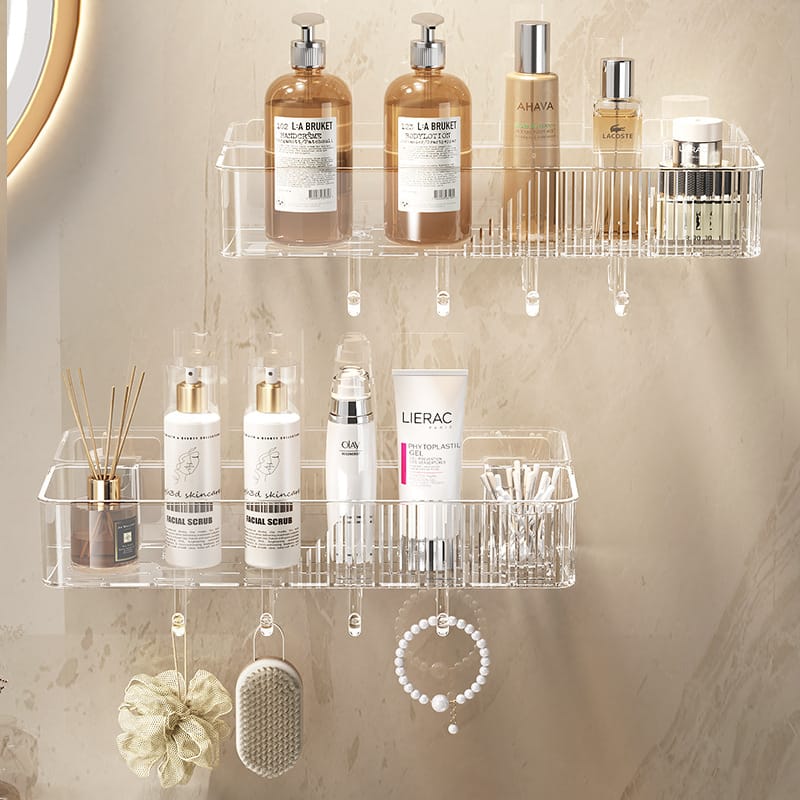 Acrylic Storage Shelf with gold hooks
