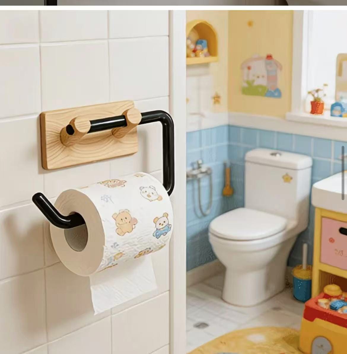 Wood Grain No-Drill Toilet Paper Holder