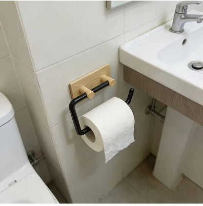 Wood Grain No-Drill Toilet Paper Holder