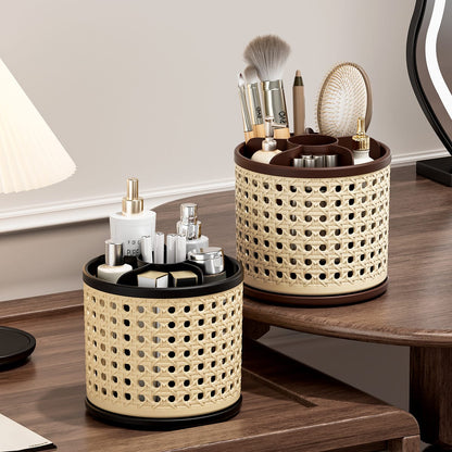 Retro Rattan Rotating Storage Organizer
