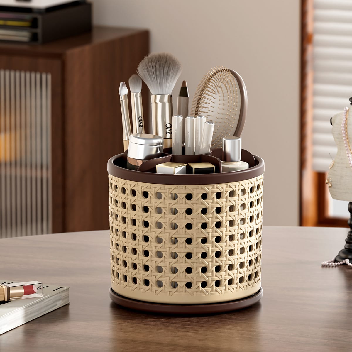 Retro Rattan Rotating Storage Organizer