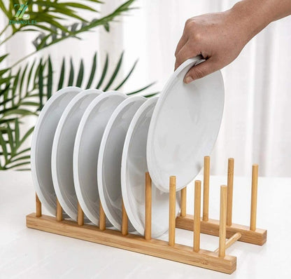 7 slot bamboo plate/pot lid/cutting board rack holder   