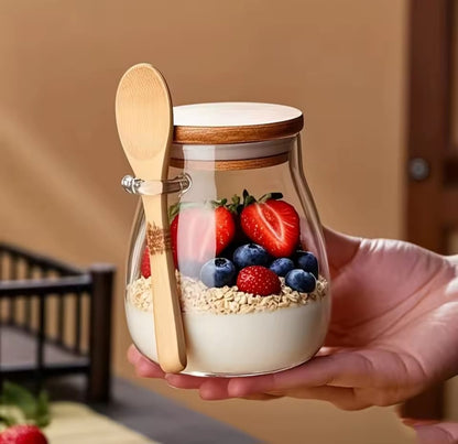 Glass storage canisters with Bamboo spoon & airtight lid