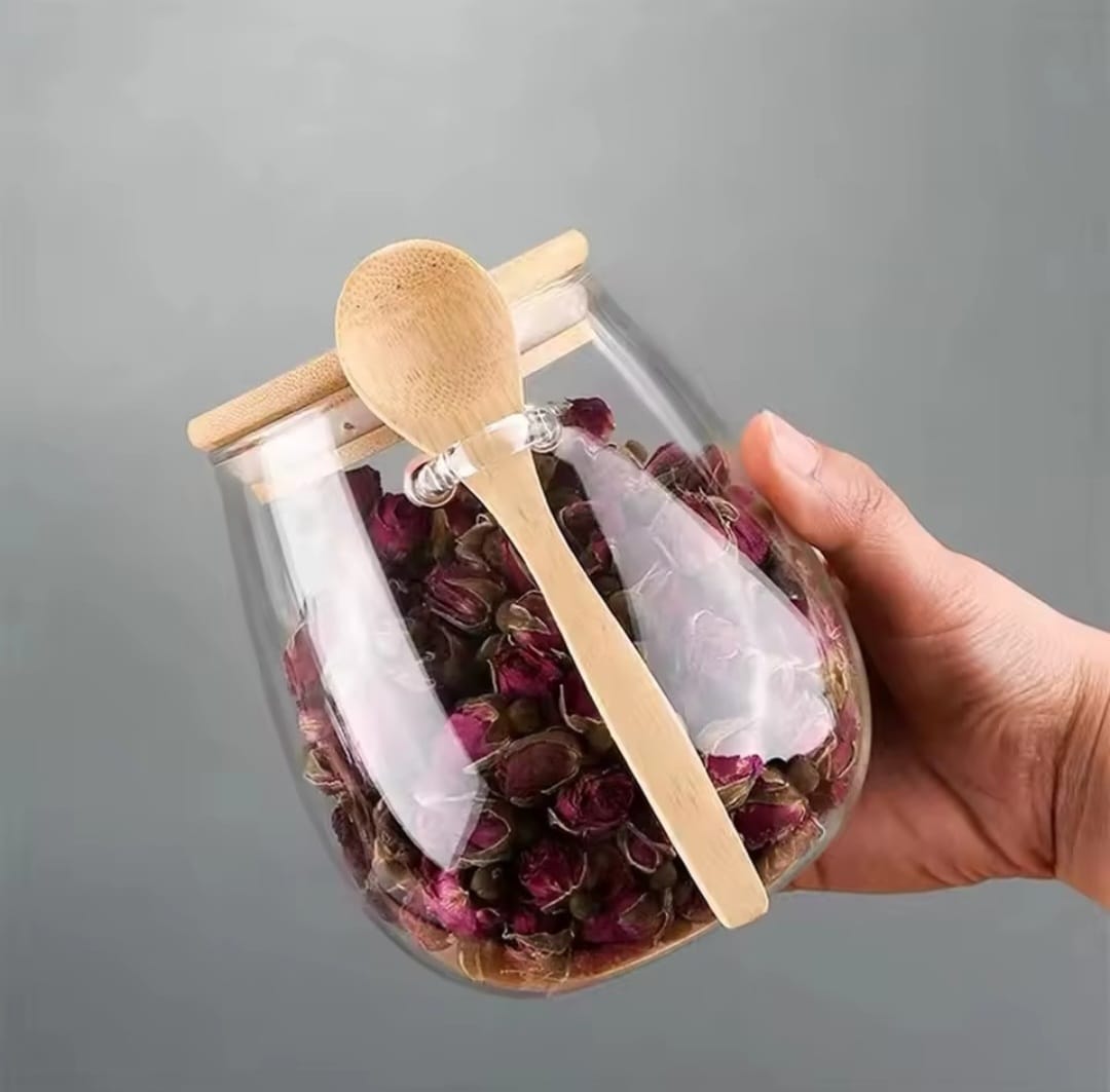 Glass storage canisters with Bamboo spoon & airtight lid