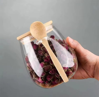 Glass storage canisters with Bamboo spoon & airtight lid