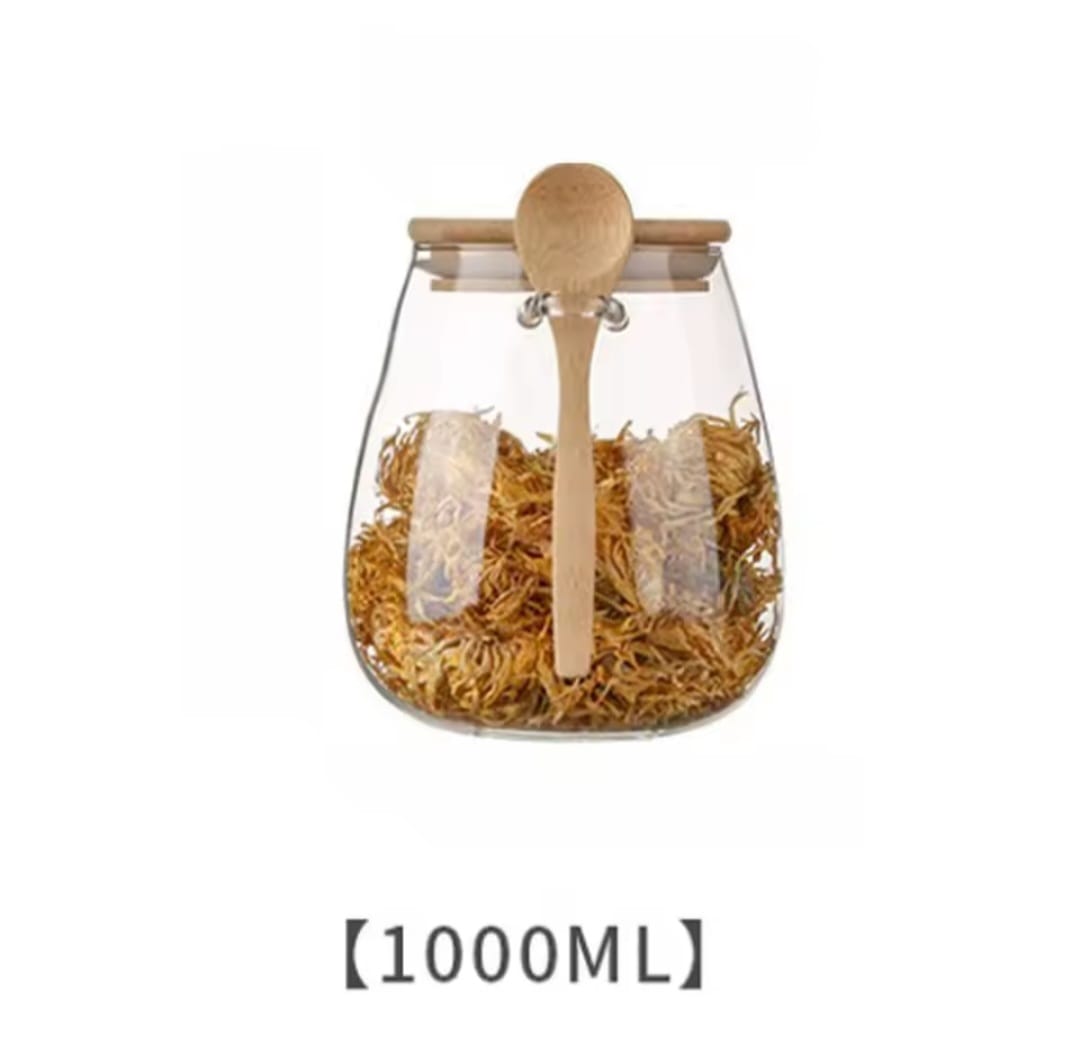 Glass storage canisters with Bamboo spoon & airtight lid