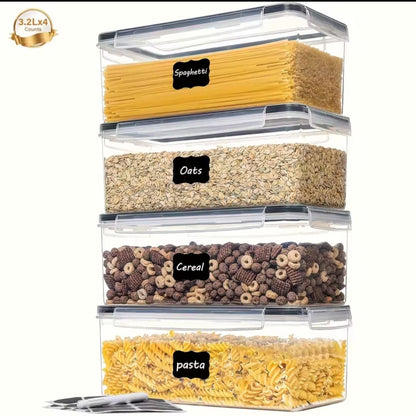 4pcs Transparent airtight food storage containers with lids.