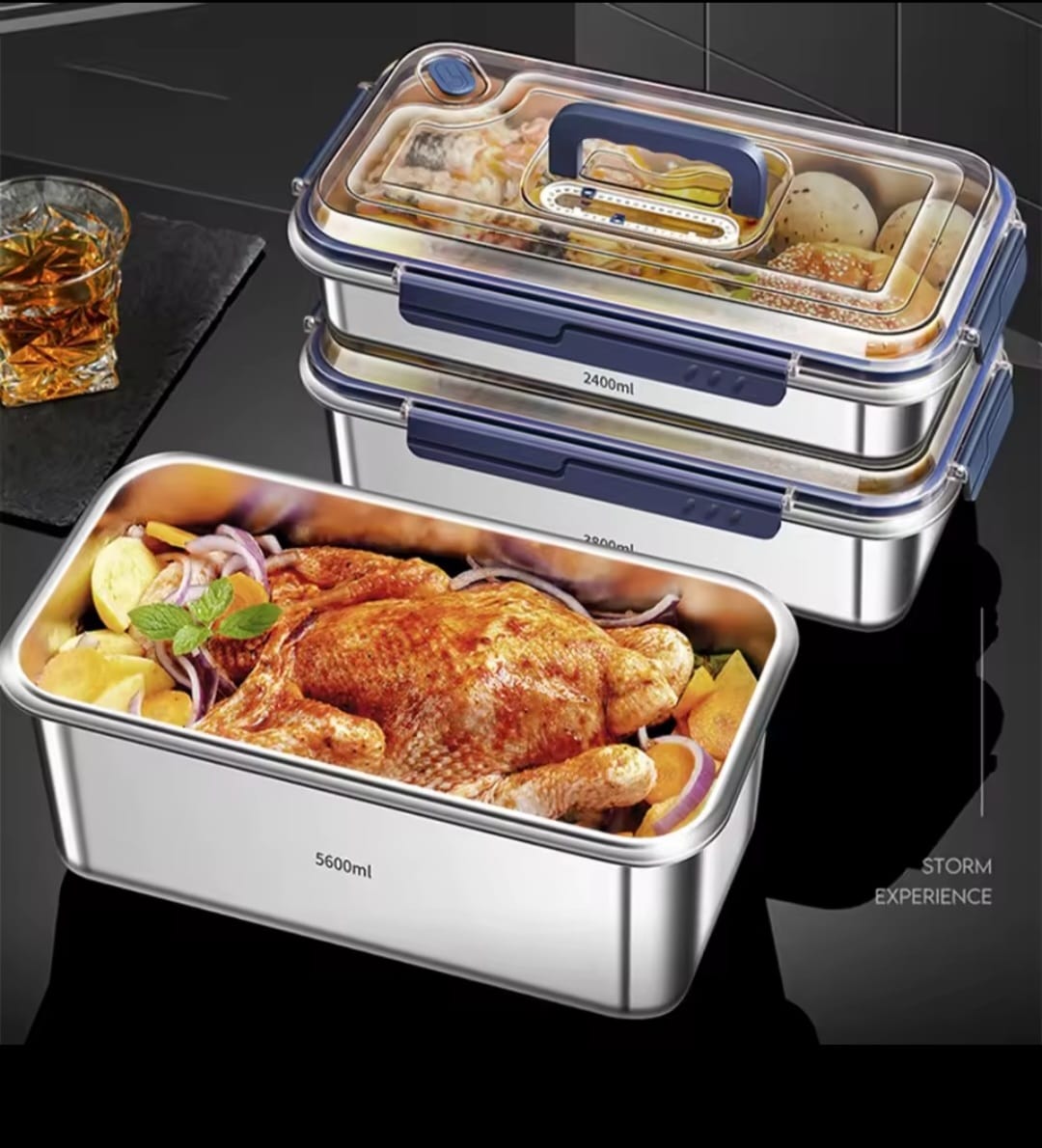 Food grade stainless steel large capacity leak proof.