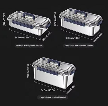 Food grade stainless steel large capacity leak proof.