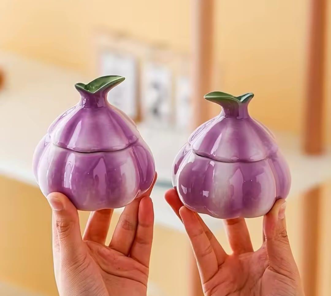 Purple garlic ceramic multifunction storage jar kitchen storage container.