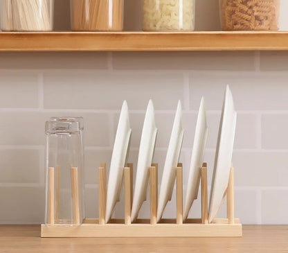 7 slot bamboo plate/pot lid/cutting board rack holder   