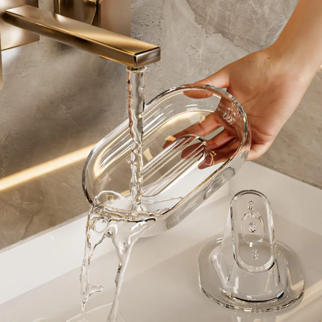 Sloped drain transparent soap dish