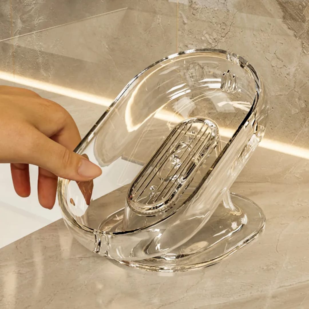 Sloped drain transparent soap dish