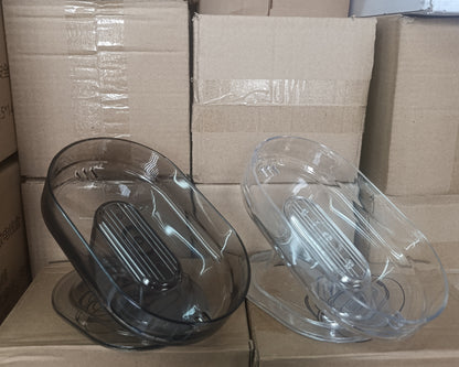 Sloped drain transparent soap dish