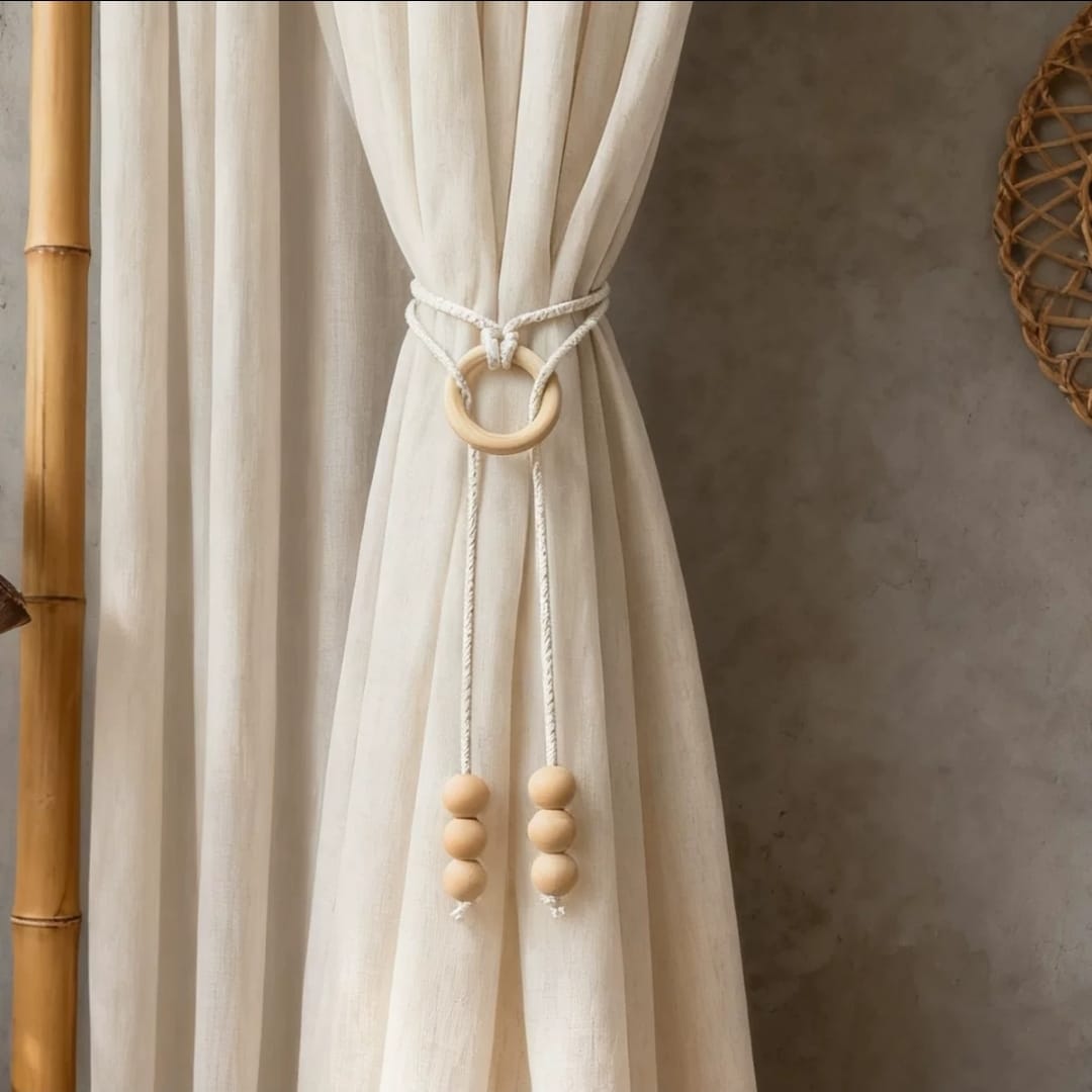2pcs natural cotton rope curtain tiebacks boho style