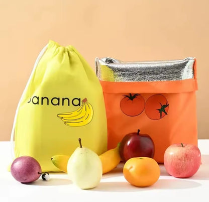 Insulated fresh keeper bag for fruits and vegetables with a drawstring closure