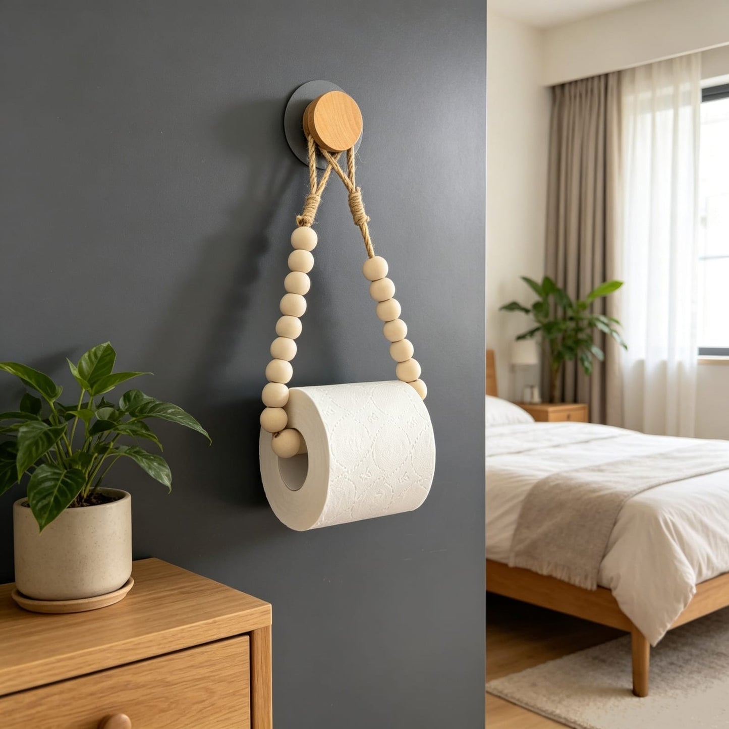 Beaded Wooden Paper Towel Holder Nordic Style