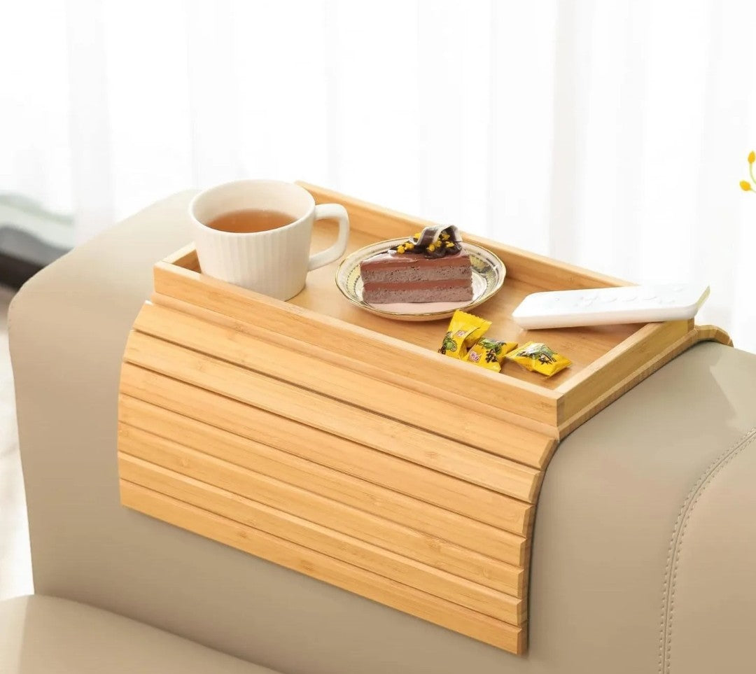 Foldable bamboo sofa arm rest organizer