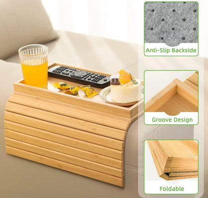 Foldable bamboo sofa arm rest organizer