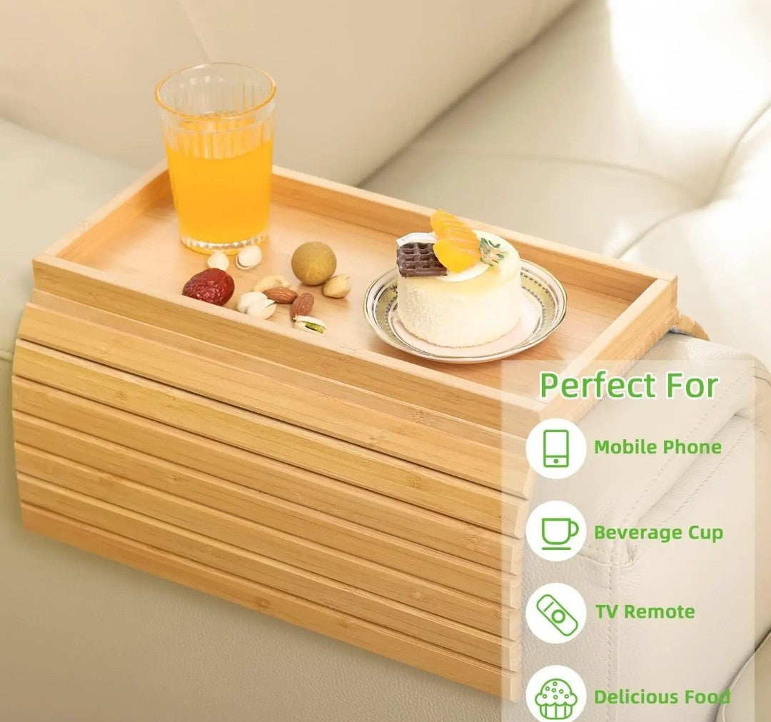 Foldable bamboo sofa arm rest organizer