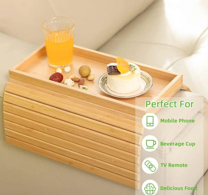 Foldable bamboo sofa arm rest organizer