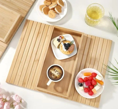 Foldable bamboo sofa arm rest organizer