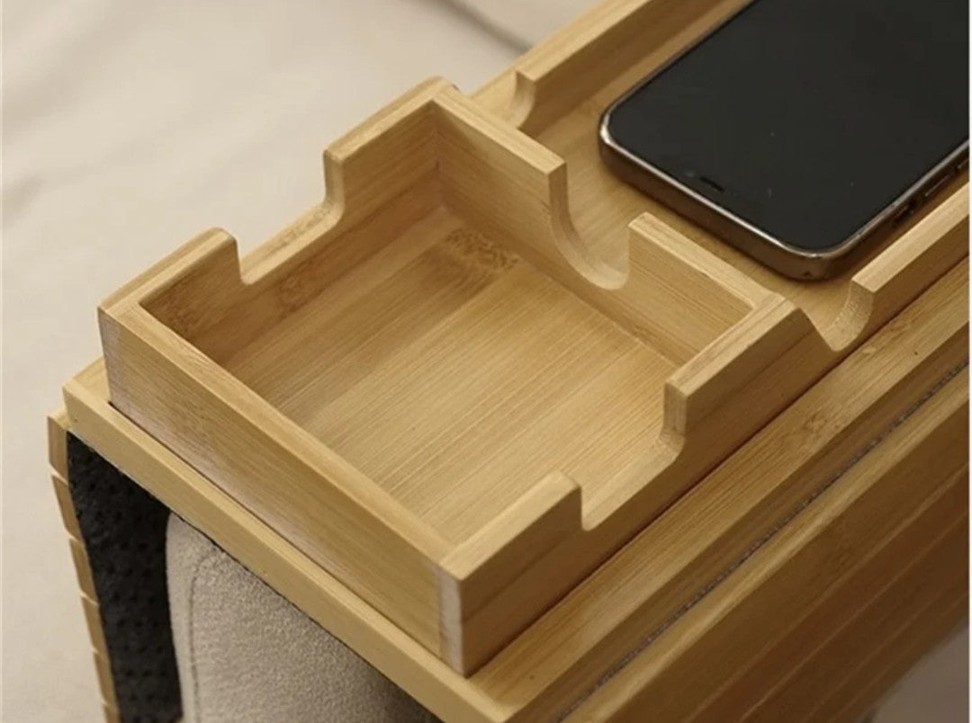 Foldable bamboo sofa arm rest organizer 