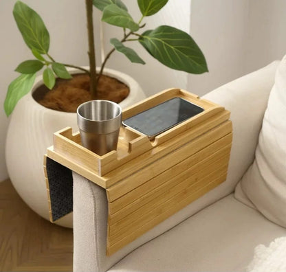 Foldable bamboo sofa arm rest organizer 