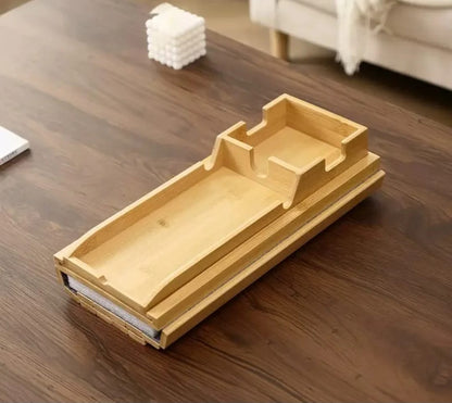 Foldable bamboo sofa arm rest organizer 