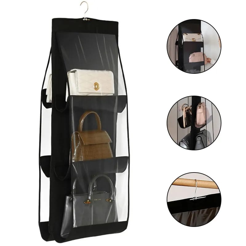 6 slot Hanging organizer for handbag /purse Storage