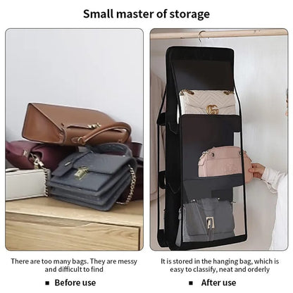 6 slot Hanging organizer for handbag /purse Storage