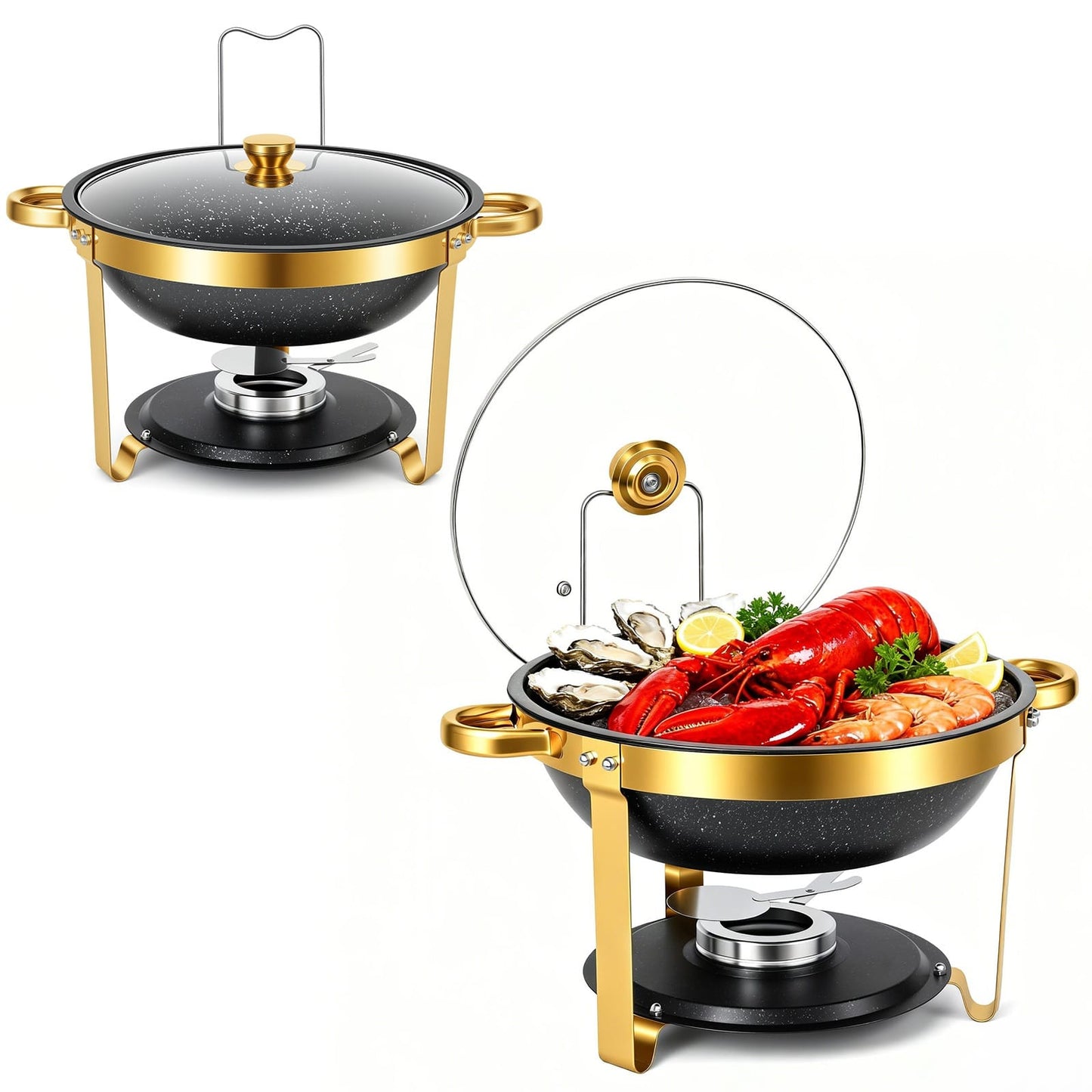 Premium quality black and gold round stainless steel chafing dish   