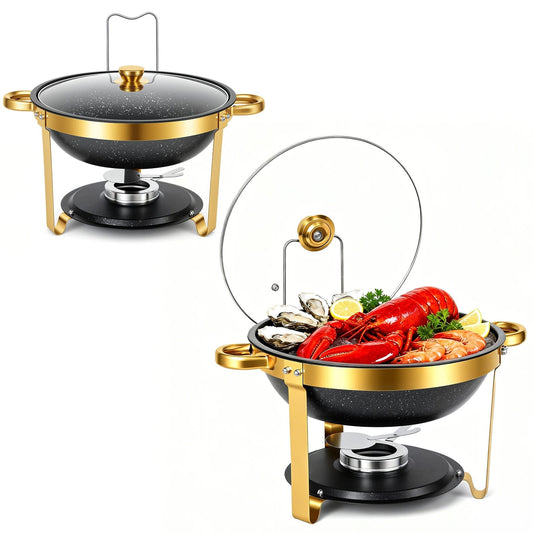 Premium quality black and gold round stainless steel chafing dish   
