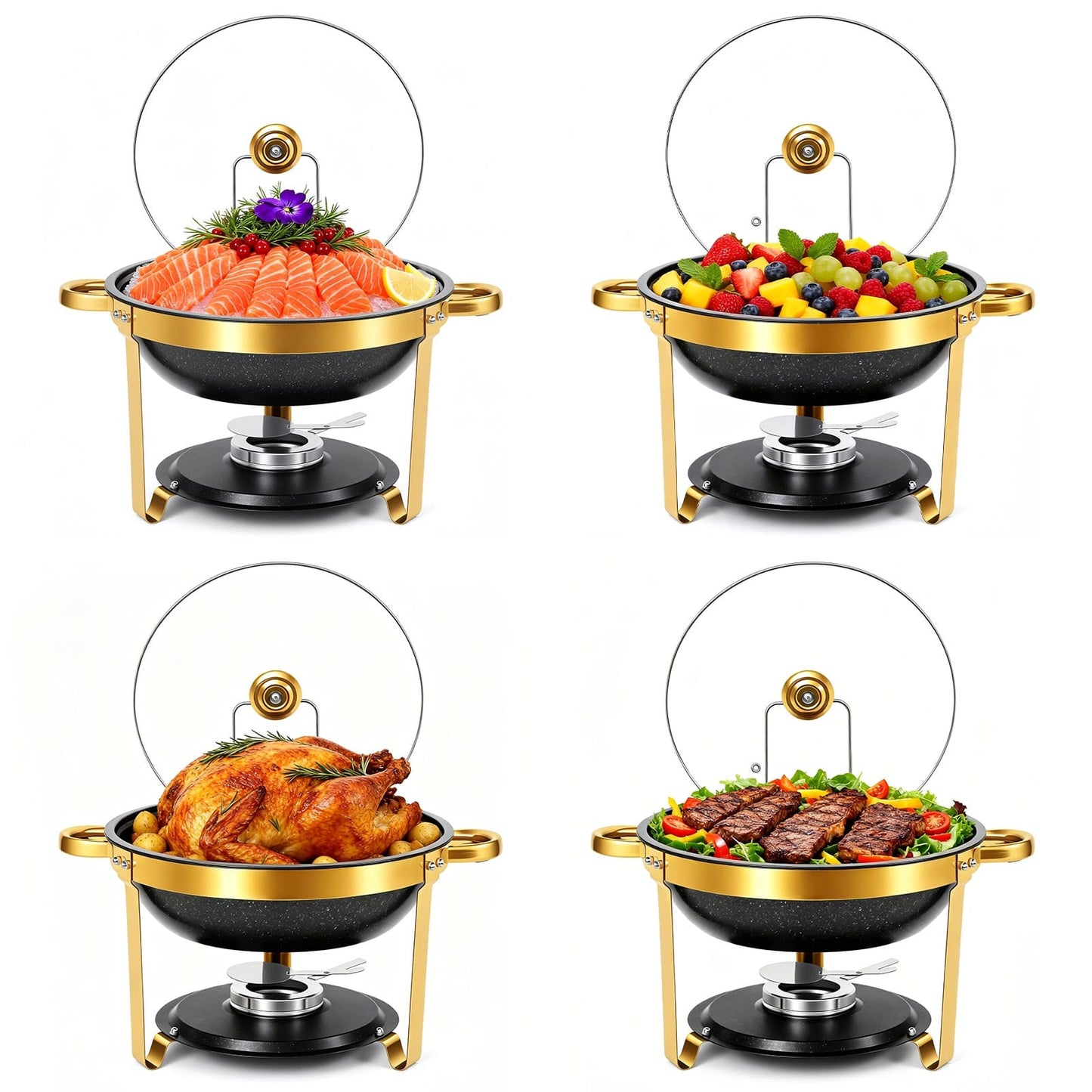 Premium quality black and gold round stainless steel chafing dish   
