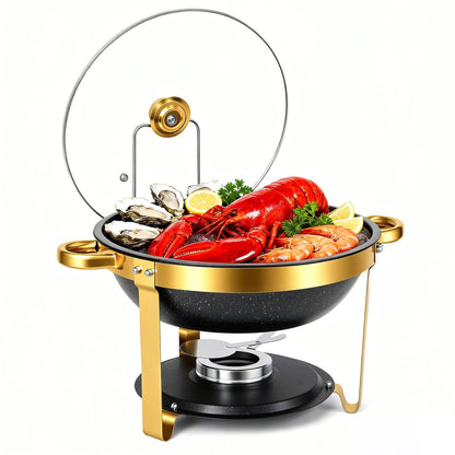 Premium quality black and gold round stainless steel chafing dish   