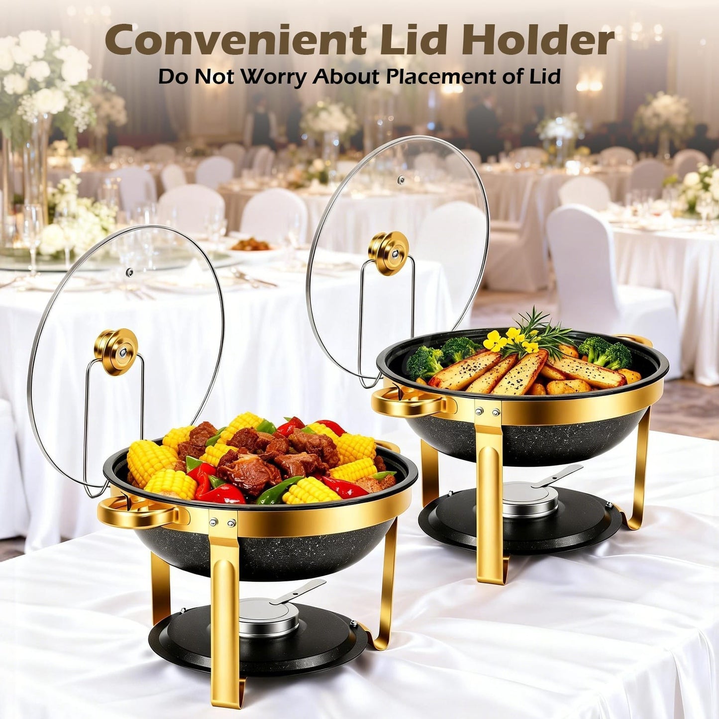 Premium quality black and gold round stainless steel chafing dish   