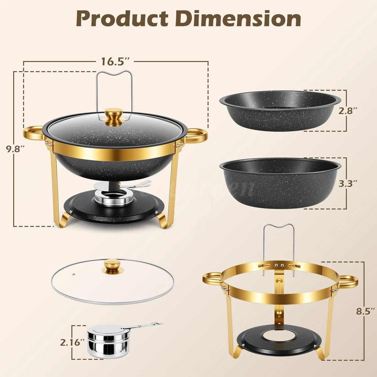 Premium quality black and gold round stainless steel chafing dish   