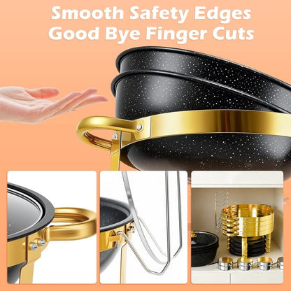 Premium quality black and gold round stainless steel chafing dish   