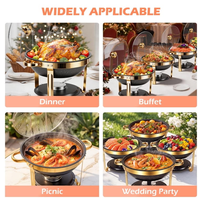 Premium quality black and gold round stainless steel chafing dish   