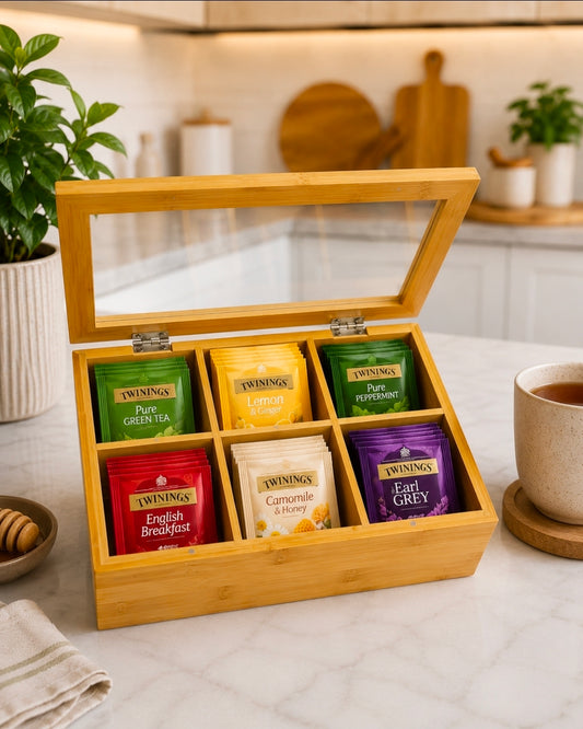 6 Compartments Bamboo Tea Bag organizer